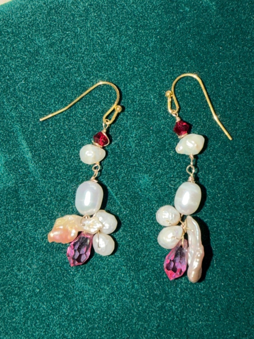 Pearl Pink Crystal Earrings  freshwater pearls heishi pearl pierced earrings